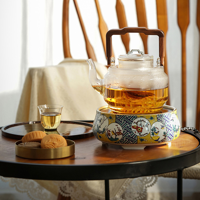 Glass Teapot Chinese Walnut Wooden Beam Heat resistant Glass Teapot Large Capacity Boiling Teapot CK
