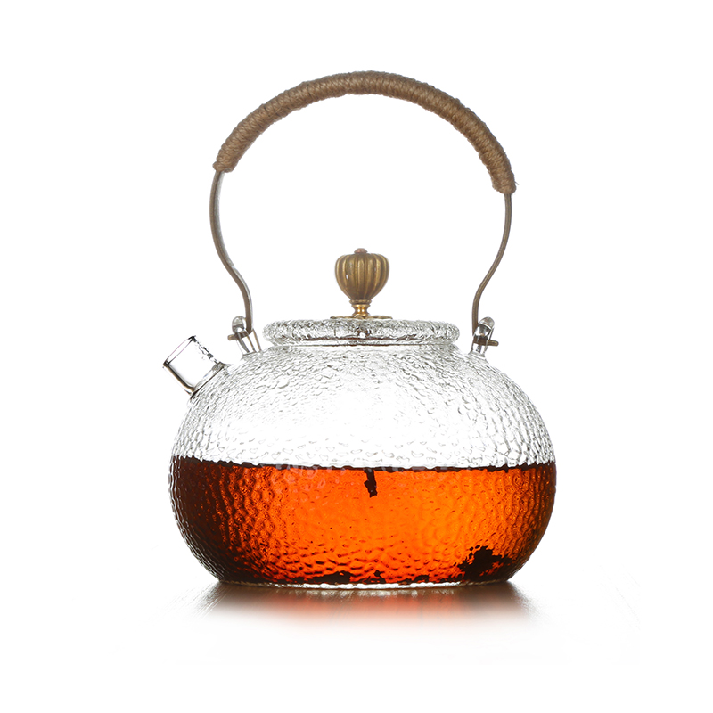 Heat resistant glass teapot, rustic styl